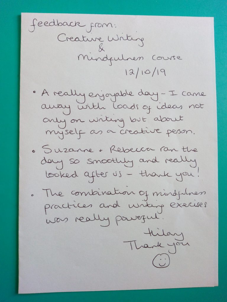 Positive feedback on the Creative Writing and Mindfulness course